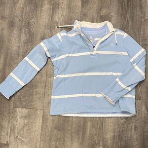 Sky Blue and White Striped Women's Quarter Zip Pullover